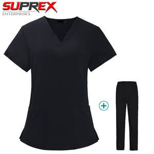 Ensemble de tenue médicale en coton pour femme : haut à col en V et pantalon jogger, uniforme d'infirmière en tissu respirant et extensible, haut à manches courtes élastique - Product Image 6