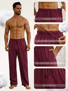 Pyjama en tricot pour homme, toucher coton doux, séchage rapide, respirant, manches longues, poches, extensible, confortable, vêtements de détente pour la maison - Product Image 3