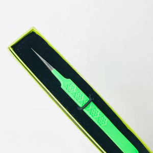 Professional Solid Stainless Steel Volume <b>Eyelash</b> Tweezers Custom Label Lash Tweezers Green Color Straight Angle Customizable - Product Image 5