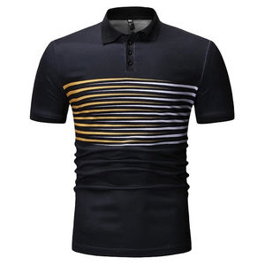 Venta al por mayor Premium Custom Men's XL Summer Knitted for Polo Shirt Casual Style Stripe Print Front Made Short Sleeve - Product Image 3