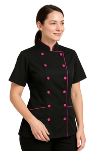 Uniforme culinaire professionnel pour femmes coupe ajustée veste de manteau de chef à manches courtes pour la cuisson de service alimentaire pour les bars de restaurants - Product Image 6