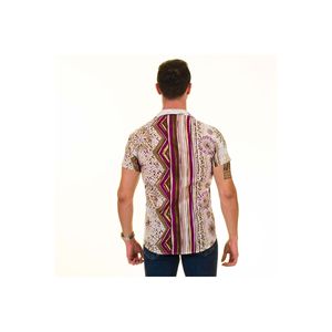 <span class=keywords><strong>Camicia</strong></span> estiva a manica corta con motivo a forma di caffè Beige e <span class=keywords><strong>viola</strong></span> in cotone Voile con collo aperto - Product Image 4