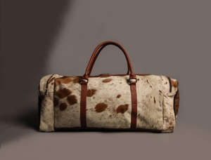 Bolsa de Viaje de Cuero Genuino con Pelo, Hecha a Mano, con Cierre de Cremallera, Grande, para Fin de Semana, LHODB-0138 - Product Image 4