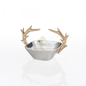Dernier bol de service de nouilles de forme carrée de style accrocheur couleur argent avec poignées en forme de bois de cerf argenterie de couleur or - Product Image 1