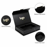 Boîte cadeau rigide magnétique personnalisée avec insert en mousse, emballage en carton noir de luxe à couvercle rabattable pour bijoux et montres