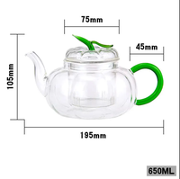 Pot de citrouille de théière en verre borosilicaté résistant à la chaleur fait à la main pour le thé avec poignée verte