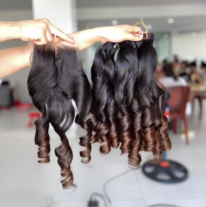 Extensions de cheveux humains vietnamiens de couleur personnalisée rebondissante de haute qualité, faisceaux de cheveux bruts avec fermeture - Product Image 1