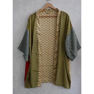 Kimono de Seda para Mujer, Casual, de Otoño, Talla Grande, Hasta la Rodilla, Transpirable, con Estampado Floral y Patchwork - Product Image 1