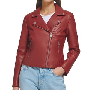 Chaqueta de Cuero Genuino para Mujer, Estilo Nuevo, Color Liso Teñido, con Cuello Alto y Cierre de Cremallera, Diseño Personalizado, Sólida - Product Image 3