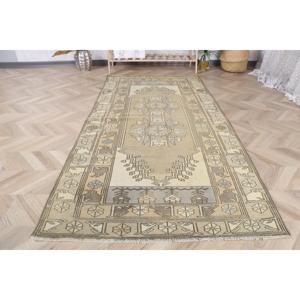 Turkish Area Rug 3.4x7.1 ft (104x215 cm), <b>Brown</b> Check Vintage Rug - Product Image 2