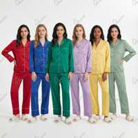 Conjunto de Pijama de Satén Lavanda Suave y Sencillo Hecho a Medida para Mujer, Ropa de Dormir con Cintura Elástica, Disponible en Varios Colores