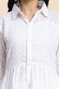 Conjunto Casual de Algodón Schiffli para Mujer de Trendmalls, Conjunto de Kurta y Pantalón por Encima de la Rodilla, Impermeable y Transpirable (C16-Blanco) - Product Image 2