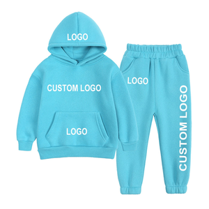 Ensemble de survêtement en molleton de coton unisexe pour enfants, sweat à capuche et pantalon de jogging, impression de logo personnalisé, couleur unie, vêtements décontractés - Product Image 3