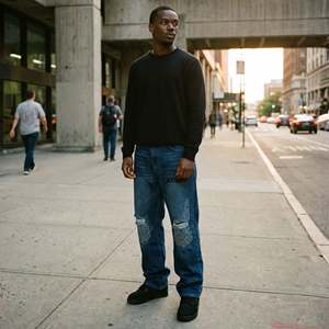 Jeans en denim mi-lourd pour hommes, strass personnalisés pour pantalon baggy déchiré, pantalon streetwear, pantalon Y2K, braguette à boutons hauts - Product Image 5