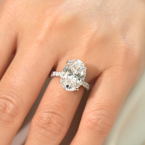 Custom Trendy Engagement Wedding Ring 6CT Oval Cut <b>Lab</b> Grown Diamond 18k White Gold D Color IGI Certified Gold Plated Women - Product Image 2