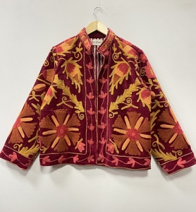Women's Suzani Embroidery Bomber Jacket Casual Medium Floral Boho Style Street Fashion 100% Cotton Velvet - Product Image 1