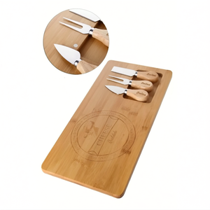 Natural Bamboo <b>Cheese</b> Board Serving <b>Set</b> with <b>Knives</b> - Product Image 2