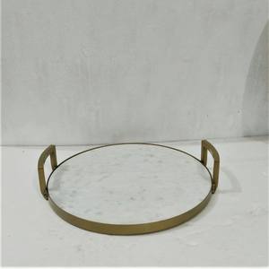 Wholesale Deluxe Hotel Vanity Decorative <b>Tray</b> New Style White Marble Wood Copper Iron Platter Serving Jewelry on Metal Material - Product Image 1