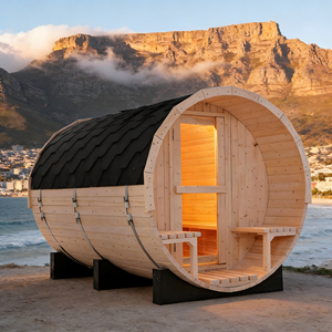 Sauna de Barril de Pino Blanco con Calefactor de 6KW, Capacidad para 6 Personas, Tejas Impermeables y Asientos en el Porche - Product Image 6