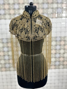 Belle Cape Burlesque Perlée Pailletée Attache au Cou avec Frange Suspendue Capes de Festival pour Robes de Club - Product Image 2