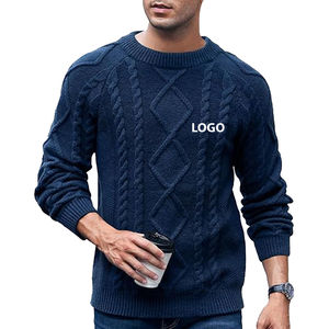 Premium personnalisé OEM ODM pour hommes 100% coton respirant Jacquard pull col rond à manches longues pull en tricot - Product Image 4