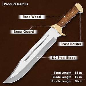 Ensemble de Couteaux Faits Main en Acier D2 - Grand Couteau Bowie de 18 Pouces à Lame Fixe Pleine Soie avec Manche en Bois de Rose - Product Image 3