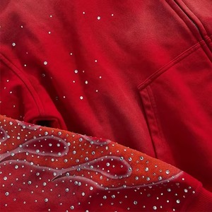 Conjunto Deportivo de Alta Calidad para Hombre, Pantalones Deportivos Acampanados y Sudadera con Capucha, Conjunto de Algodón con Cremallera y Pedrería - Product Image 5