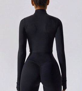 Conjunto de entrenamiento de dos piezas para mujer al por mayor con chaqueta deportiva con cremallera completa y mallas de cintura alta para gimnasio, yoga, correr y fitness - Product Image 5