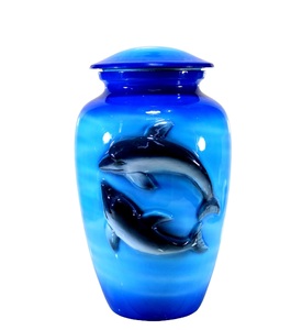 Urna de cremación de Metal azul, tarro conmemorativo, contenedor de olla, urna de tamaño completo para cenizas funerarias, flores de elefante de entierro impresas, tamaño personalizado - Product Image 1
