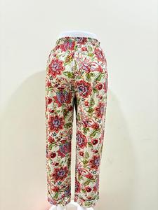 Pantalones bohemios de algodón floral con cintura elástica y cordón, tela ligera transpirable, ajuste relajado para ropa informal y de salón - Product Image 2