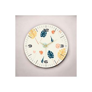 <b>Silent</b> 50cm Wooden Table <b>Wall</b> <b>Clock</b> White Color Printed Leaf Pattern Gift Product - Product Image 1