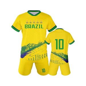 Conjunto de Camiseta de Fútbol de Brasil para Hombre, Amarillo y Verde, Cuello en V, Estampado Sublimado, Transpirable, Poliéster, Manga Corta, Uniforme para Adultos, Todas las Temporadas - Product Image 3