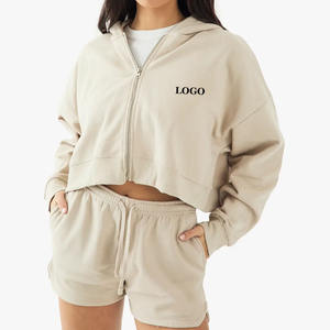 Conjunto de pantalones cortos y sudadera con capucha y cremallera de diseño ajustable de Color sólido para mujer, conjunto de dos piezas de último diseño de alta calidad 2026 para mujer - Product Image 1