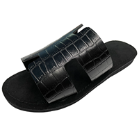 Chaussons Noirs en Cuir Façon Croco pour Hommes, Garçons et Jeunes Hommes – Doux, de Haute Qualité, 100 % Cuir, Style Décontracté Quotidien