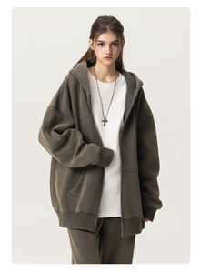 Sweat-shirt à capuche zippé unisexe Wahed Heavyweight Fleece recadrée avec fermeture à glissière personnalisée surdimensionnée vente en gros Blanks Digital PolyesterCotton pour hommes - Product Image 3