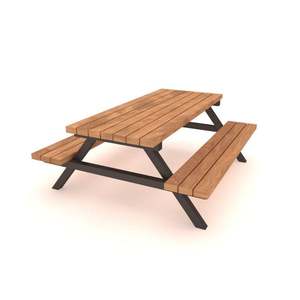 Mesa de Picnic de Madera Rústica Resistente con Marco Metálico Portátil de 145 cm, Muebles Plegables para Exteriores, para Comer en el Patio, Estilo Moderno - Product Image 1