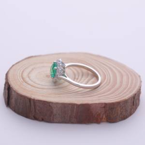 IGI Certified Round Cut Emerald Halo Diamond <b>Ring</b> in 18K White / Rose & Yellow Gold - Product Image 3