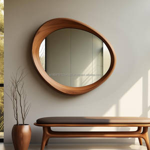 Miroir mural Art Déco KALATRI fait main, écologique, asymétrique, design ondulé irrégulier, cadre en bois véritable - Product Image 3