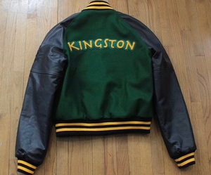 Veste universitaire en laine pour hommes, motif baseball brodé sur mesure, veste d'extérieur à capuche et à manches en cuir, emballage unique, rue principale - Product Image 2