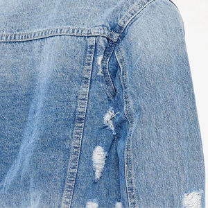 Trending European and American Washed Denim <b>Short</b> Jackets Slim Fit Fashion Blue Jacket <b>for</b> <b>Women</b> Raw Edge Blue Holes Denim - Product Image 4