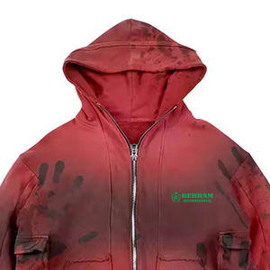 100% coton impression personnalisée sweats à capuche meilleure qualité sweats à capuche zippés hommes lavage à l'acide personnalisé bouffée impression sweat à capuche zippé homme sweats - Product Image 3