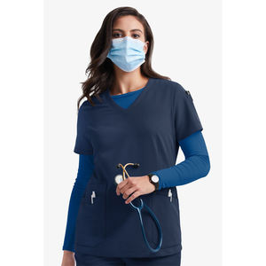 ชุดสครับสำหรับผู้หญิงชุดสครับเสื้อคอวีและกางเกงขาตรง6กระเป๋าทนทานฤดูร้อน - Product Image 3