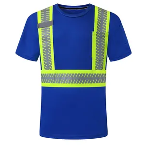 Short Sleeve T Shirt Hi Vis Reflective Safety Apparel Blue Neon Yellow Extended Trims Shirts Daily Work BY Fugenic Industries
