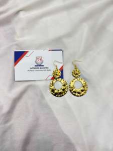 Long brass Earrings with modern luxury pattern - boho style - minimalist statement - Product Image 2