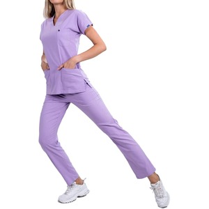 Tenues d'infirmière bleu clair pour femmes, manches courtes, col mandarin, uniforme médical avec pantalon pour clinique, hôpital et soins de santé - Product Image 4