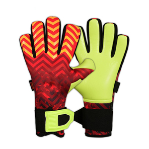 Red <b>Yellow</b> Pattern Leather Soccer Goalkeeper Gloves with Neon Palm Waterproof Full Finger Adjustable Wrist Strap for Outdoor Use - Product Image 1