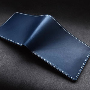 Venta al por mayor de cuero de lujo Bi Fold cartera delgada de cuero genuino RFID bloqueo monedero con logotipo personalizado 2017 - Product Image 1