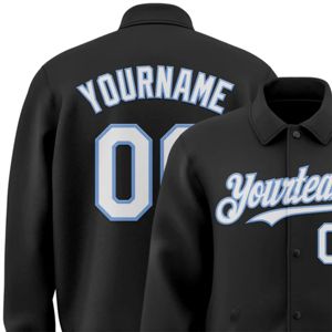 Blouson aviateur unisexe Byron personnalisé noir blanc bleu clair col Mandarin à boutons-pression tissu coton d'hiver à capuche logo solide à l'avant - Product Image 5