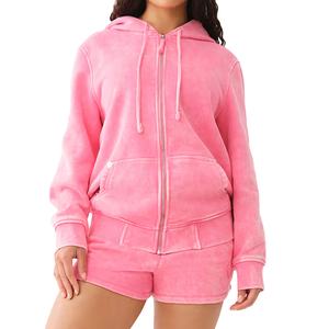 Ensemble de survêtement deux pièces en molleton de coton uni délavé à l'acide pour femme, qualité supérieure, style streetwear, avec logo personnalisé, collection hiver 2026 - Product Image 1