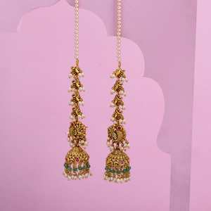Boucles d'oreilles pendantes vintage à pompons, finition dorée, pierre rubis-verte, tendance 2022, pendentif religieux en alliage de zinc, pour mariage - Product Image 2